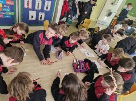 Christmas decorations with our Senior Infant Buddy Class